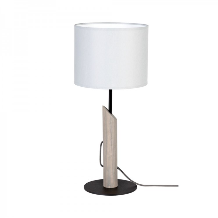 Lampe à poser en Sapin teinté Gris, Métal Noir et Tissus Gris, 1xE27 max. 60W, COLETTE GREY