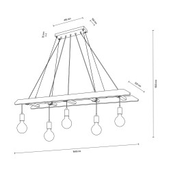 Eskalo Lustre échelle suspendue 5xE27 Max.60W pin teinté Marron/fixation métal Noir/douille Métal Noir/ câble PVC Noir