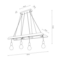 Eskalo Lustre échelle suspendue 4xE27 Max.60W pin teinté Noyer, fixation métal Noir, douille Métal Noir, câble PVC Noir