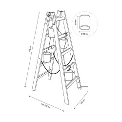 Eskalo Lampadaire 4xE27 Max.15W LED Pin teinté Noyer, métal noir, câble PVC noir, lin beige avec ruban noir