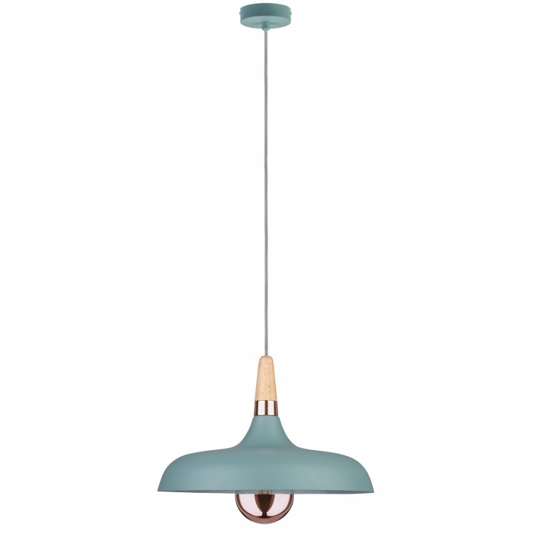 Juna suspension 340mm max 1x20W E14 Vert satiné/Cuivre/Bois 120V Métal/Bois