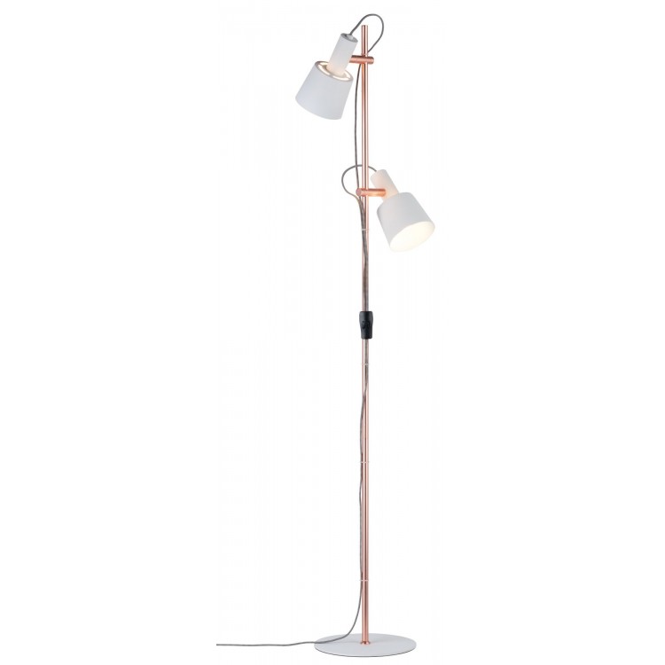 Neordic Haldar lampadaire max 2x20W E14 Blanc/Cuivre mat 230V Métal