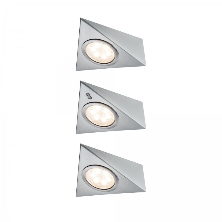 Meuble saillie kit triangle LED PIR 3x2, 8W 12V 230/12V acier brossé métal/verre