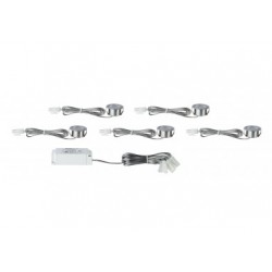 Kit enc meubles Mini rond LED 5x0,4W 270 0K 3,6VA 230/12V 35x35mm Acier bros/Mét